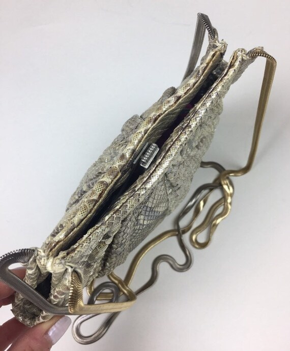 Vintage 1970s Judith Leiber Metallic Snakeskin Ch… - image 6