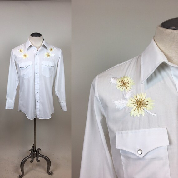 Vintage 1970s Embroidered Cowboy Western Shirt / V