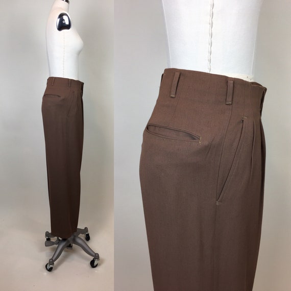 Rare Vintage 1940s Rayon Wool Gabardine Brown Fle… - image 3