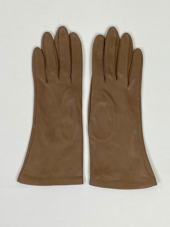 Vintage 1960s Light Brown Leather Gloves / Vintag… - image 4