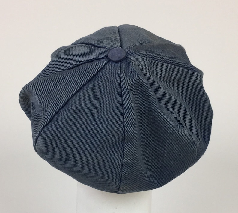 Rare Vintage 1930s Slouchy Pageboy Blue Denim Twill Driving Newsboy Cap / 30s 8 Panel Hat / W E Seattle image 8