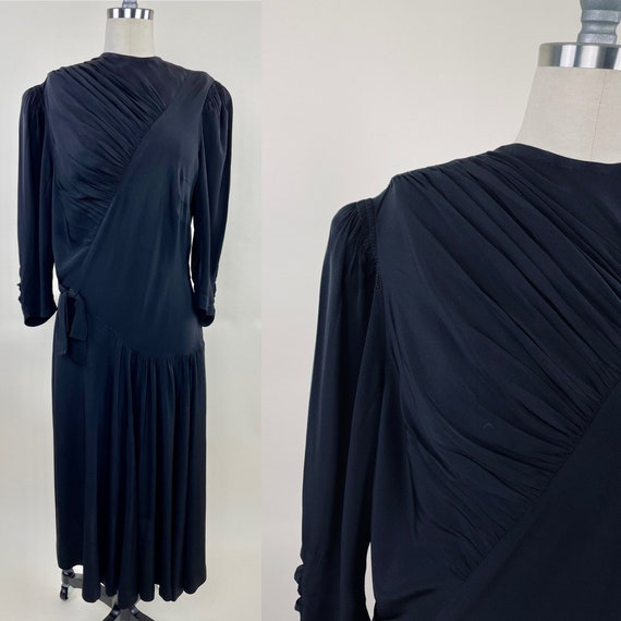 Vintage 1940s Jet Black Rayon Dress / Vintage 40s… - image 3