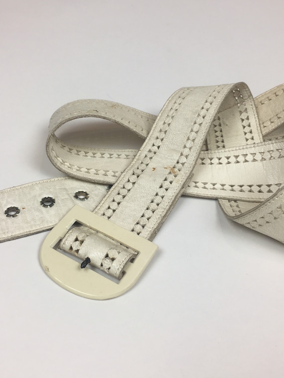 Rare 1920s Kid Leather Ivory Belt / Antique Vintag
