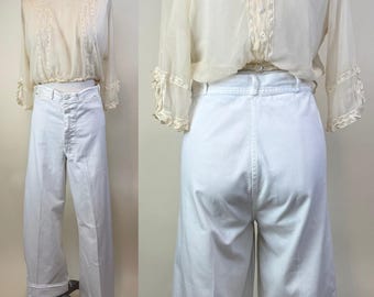 Vintage 1940s White Navy Sailor Military Crackerjack Summer White Jeans