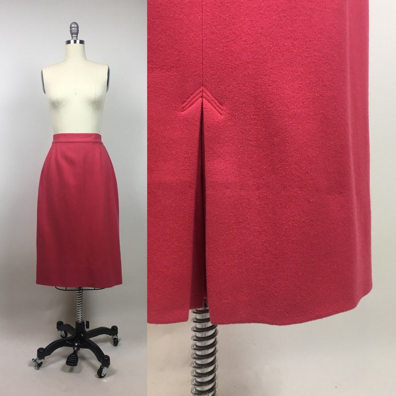 Vintage 1950s Pink Wool Straight Pencil Skirt