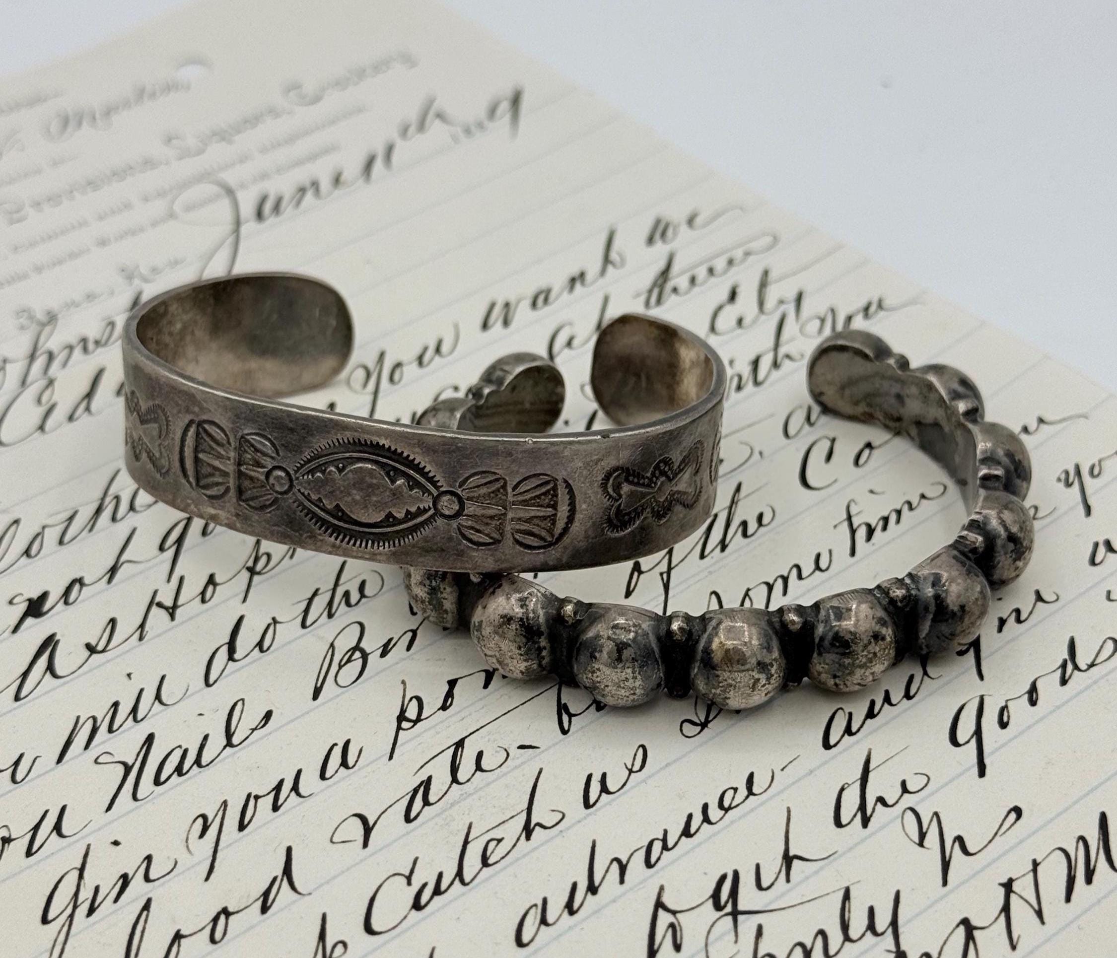 Vintage 1940s Fred Harvey Era Sterling Silver Cuff / Beaded