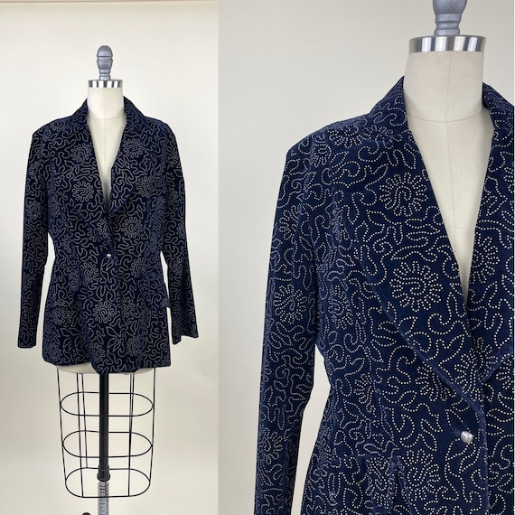 Vintage 1970s Blue Velvet Big Lapel Suit Blazer /… - image 1