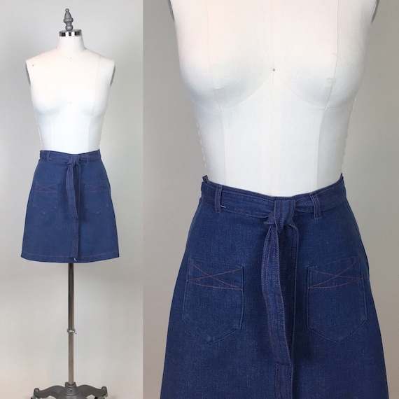 vintage 1970s Denim Jean Wrap Short Skirt / vintag