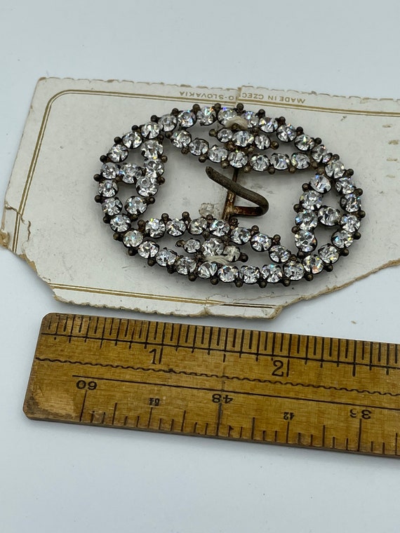 Vintage 1930s Rhinestone Silver Metal Belt Buckle… - image 3