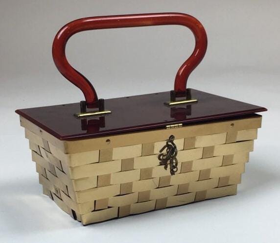 Vintage 1950s Lucite Metal Basket Box Purse / 50s Dorset Rex