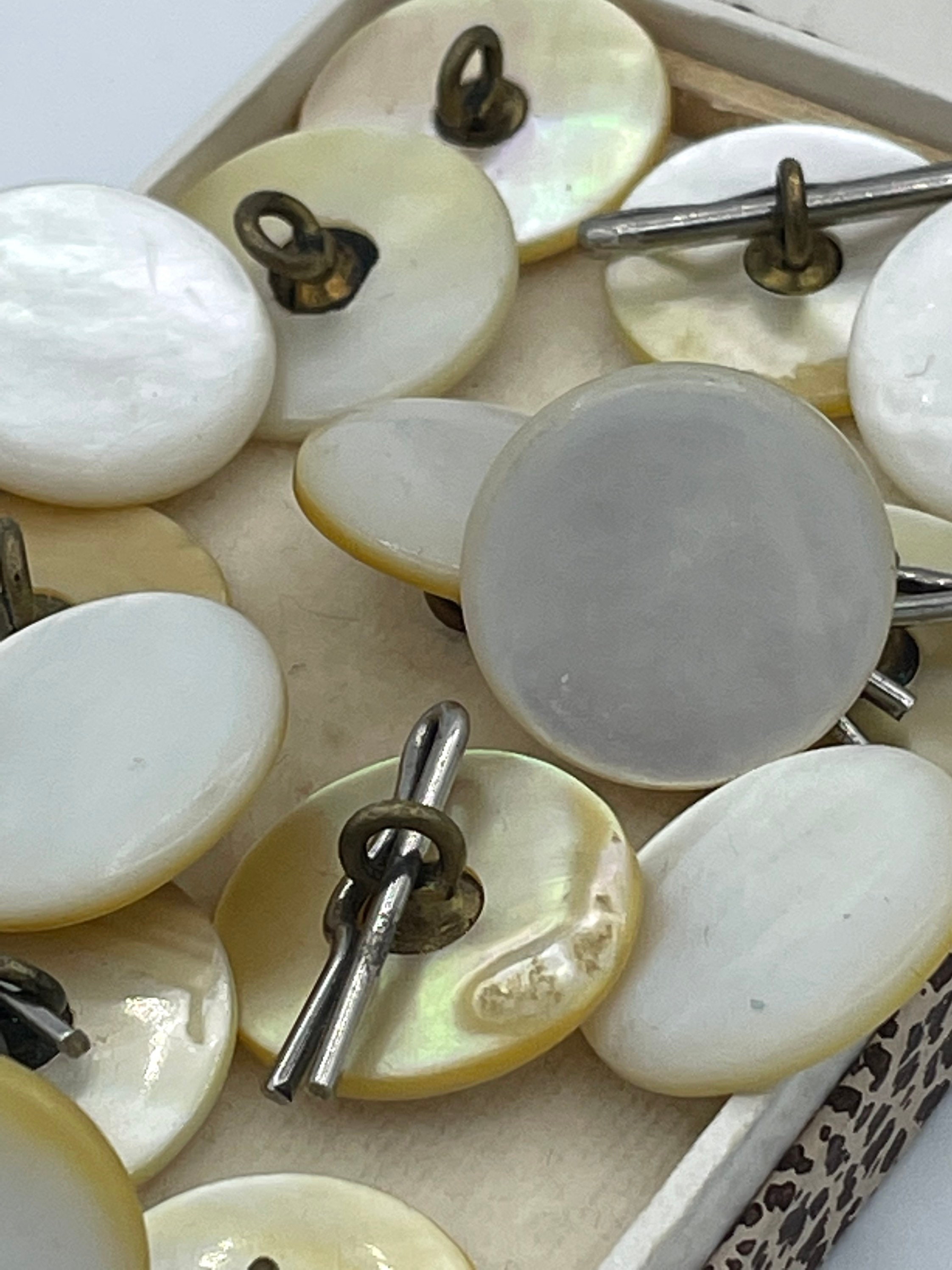 Antique Victorian 1800s Iridescent Ivory White Pearl Shell Button Metal ...