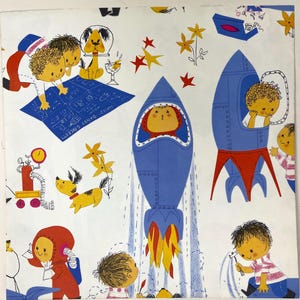 Vintage Astronaut Weltraumrakete Hund Neuheit Druck Juvenile Geschenk Verpackung Geschenkpapier
