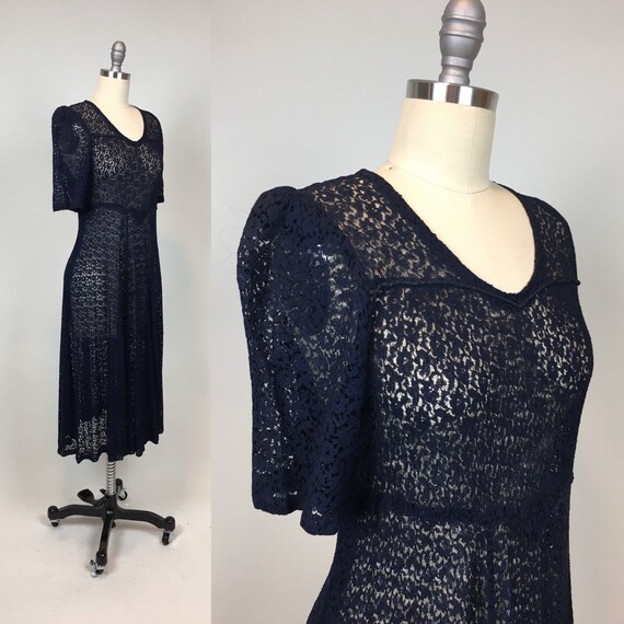 Vintage 1930s Blue Lace Babydoll Dress / vintage 1