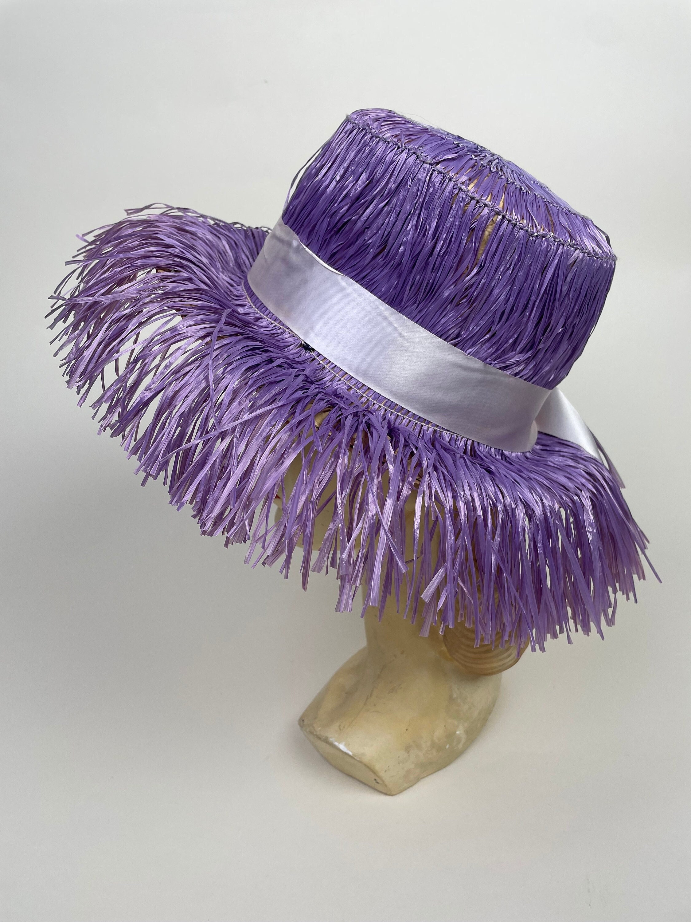 Vintage Wide Brim Purple Straw Derby Hat l straw church hats products for sale | eBay main image 4
