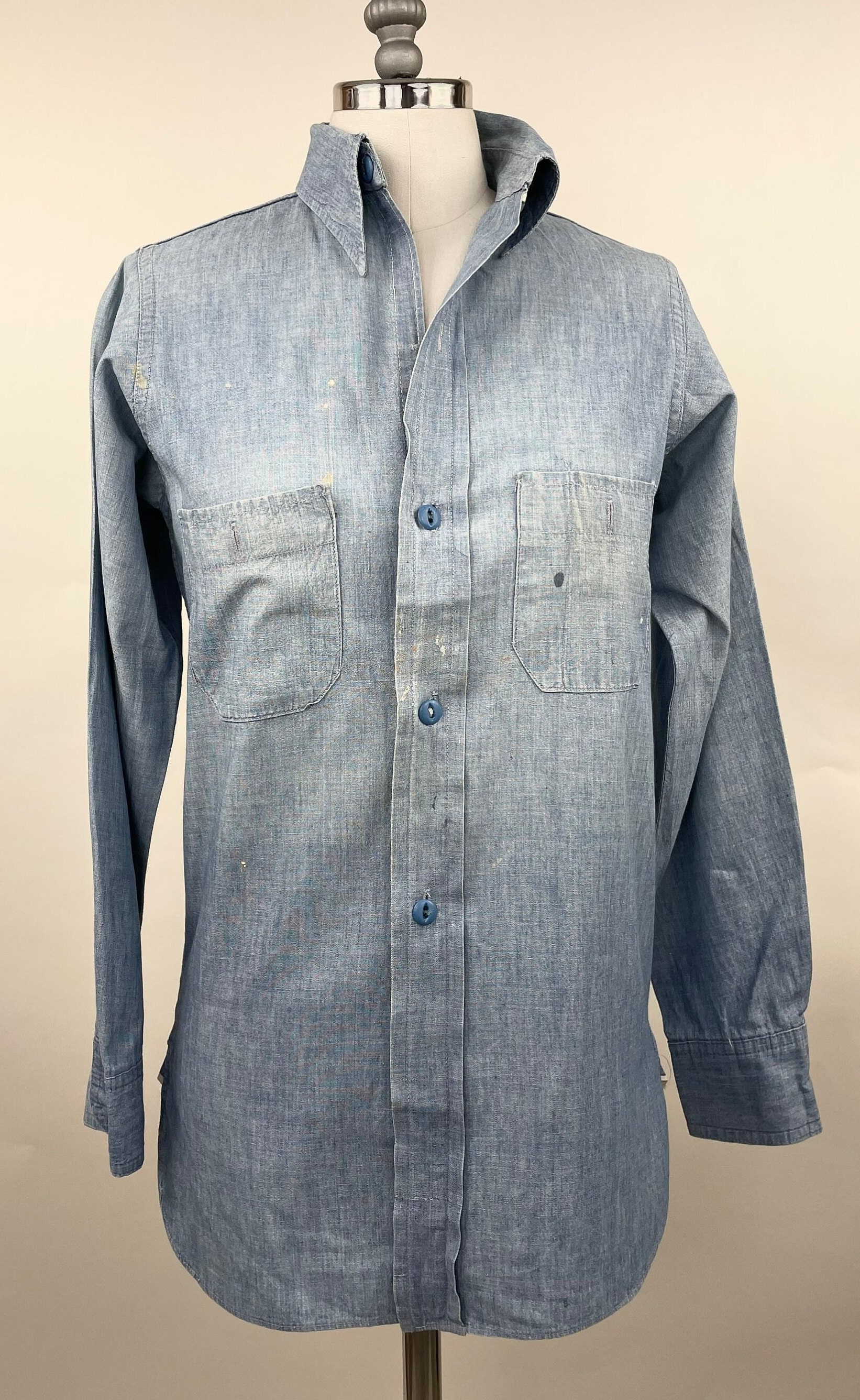Vintage 1930s 1940s Chambray Women's Oxford Work Shirt