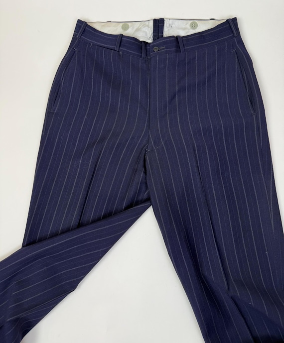 Vintage 1940s Navy Blue Pinstripe Wool Men's Dress Pants Trousers