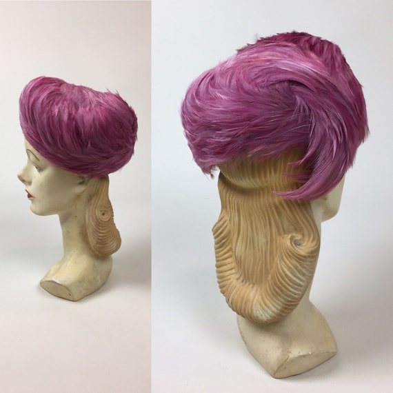 Vintage 1950s Pink Feather Mushroom Women's Hat