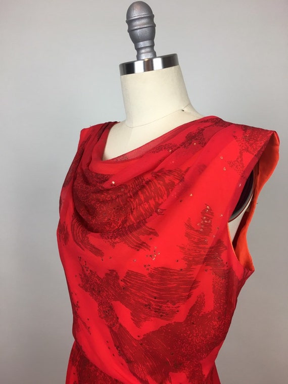 Vintage 1960s Red Silk Chiffon Sparkly Glitter Pa… - image 6