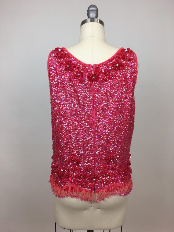 Vintage 1960s Hot Pink Beaded Sequin Sleeveless L… - image 7
