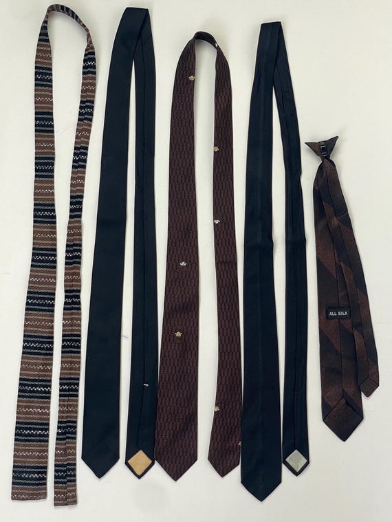 Vintage 1950s 1960s Black Brown Lame Silk Skinny Narrow Tie