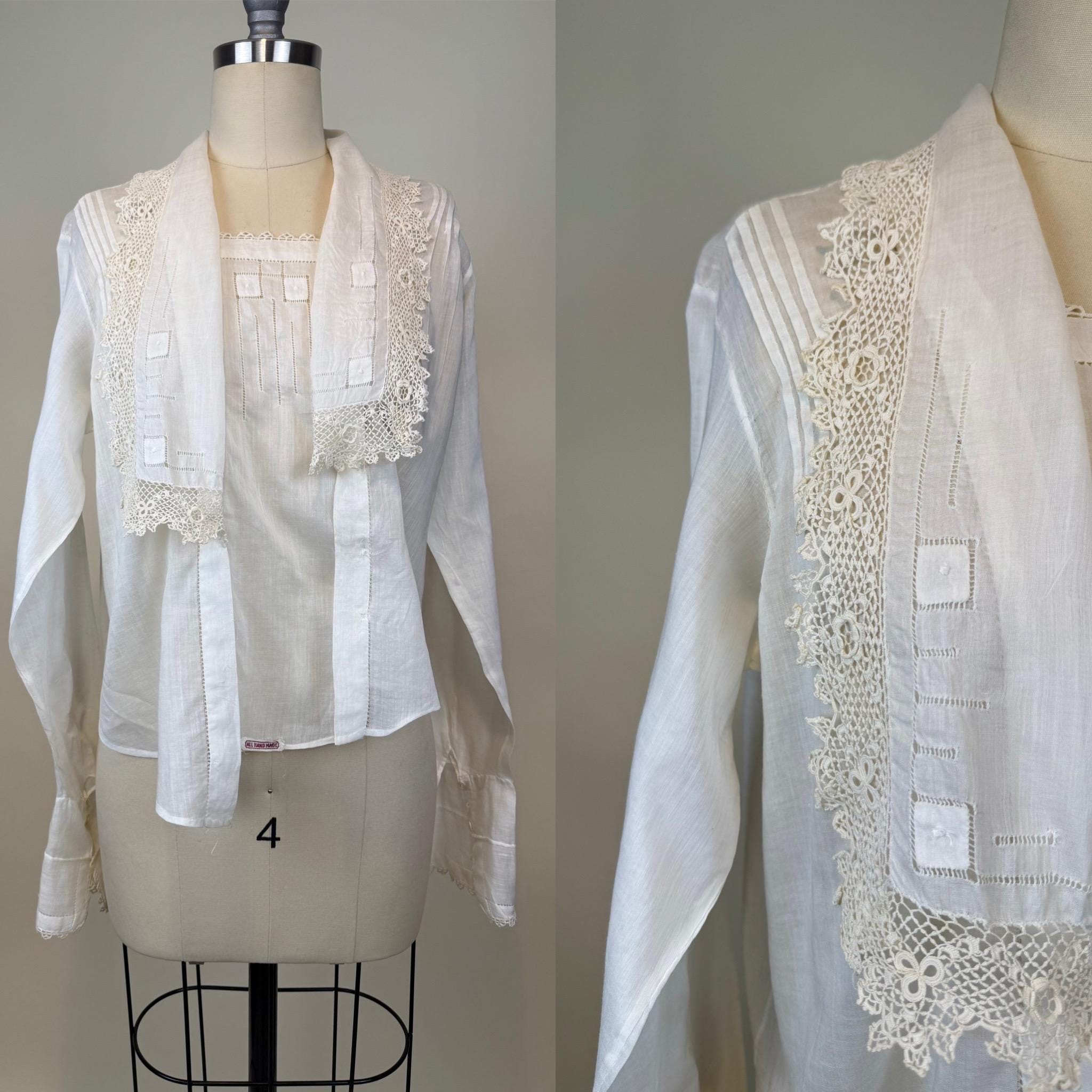 Victorian White Cotton Lace Blouse Crochet Lace Shell Buttons - Etsy