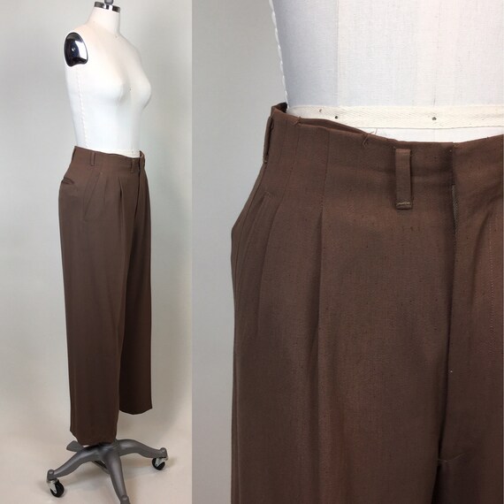 Rare Vintage 1940s Rayon Wool Gabardine Brown Fleck High Waisted Pants / 40s  Trousers -  Canada