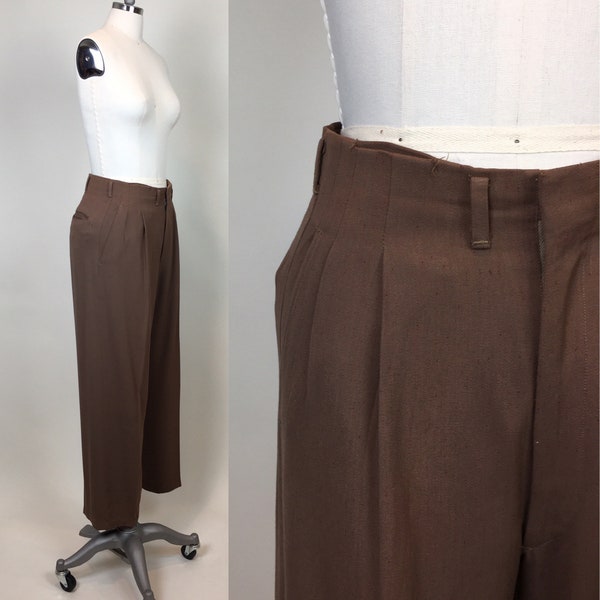 Rare Vintage 1940s Rayon Wool Gabardine Brown Fleck High Waisted Pants / 40s Trousers