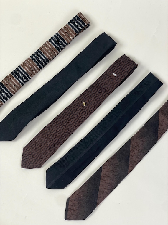 Vintage 1950s 1960s Black Brown Lame Silk Skinny Narrow Tie