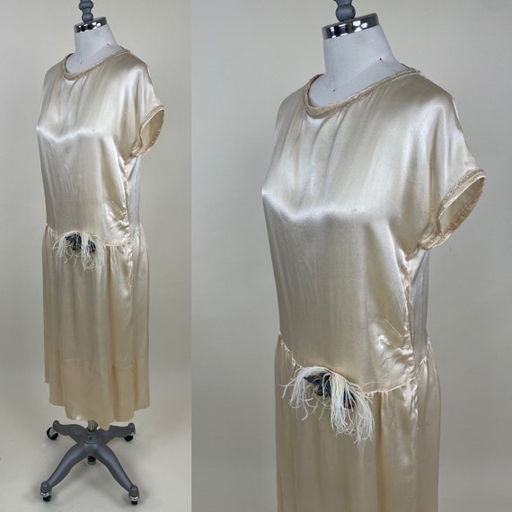 Vintage 1920s Ivory Cream White Silk Satin Flapper Dr… - Gem