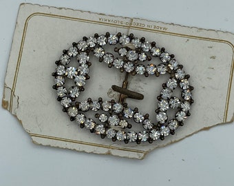 Vintage 1930s Rhinestone Silver Metal Belt Buckle / 30s Art Deco Czech Dress Clasp