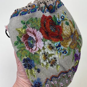 Antique Floral Beaded Reticule Purse Handbag / Edwardian - 1920s Bags Purses Handbags