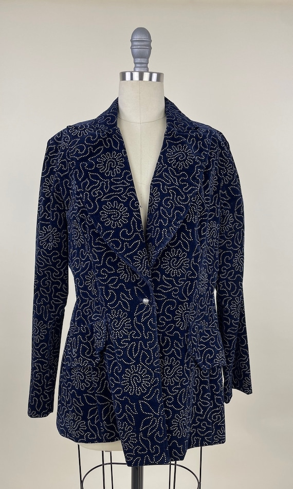 Vintage 1970s Blue Velvet Big Lapel Suit Blazer /… - image 7