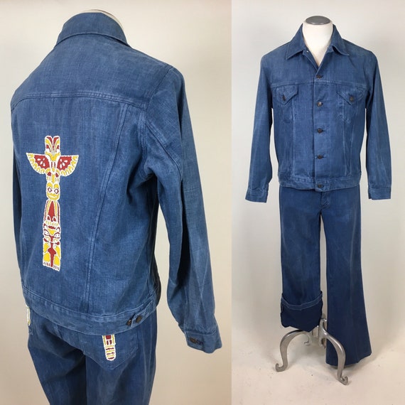 Vintage 1970s Brushed Bull Denim Mens Totem Pole P