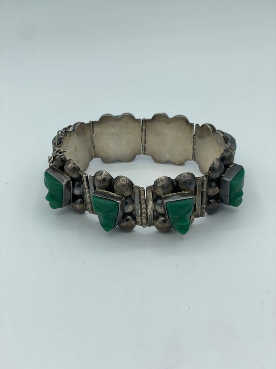 Vintage 1940s Mexican Sterling Silver Green Onyx … - image 1