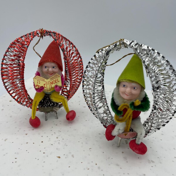 Vintage Chenille Pinecone Elf Metal Mesh Christmas Tree Ornament