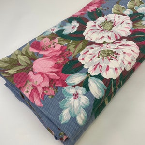 Vintage 1940s Floral Lily Pad Tropical Hawaiian Barkcloth Gray Blue Pink Brown Fabric Drape Drapes / 40s Hawaii Tiki Pillow Upholstery