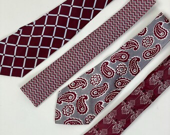 Vintage 1930s 1940s 1950s Merlot Burgundy Red Gray Silk Rayon Tie Ties