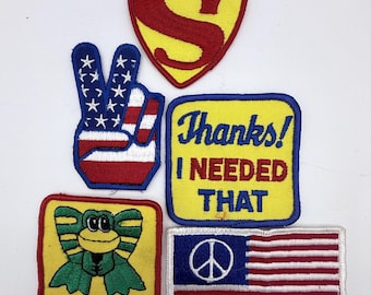 Vintage 70er Jahre Aufnäher Patches / Peace Zeichen Aufnäher, gestickt