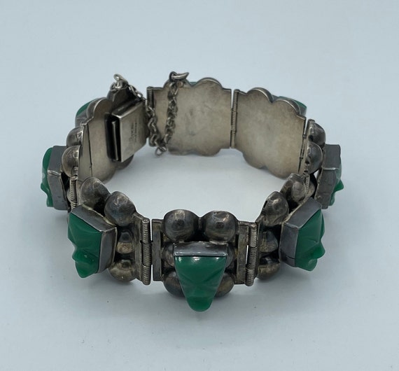 Vintage 1940s Mexican Sterling Silver Green Onyx … - image 2