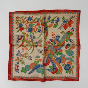 Vintage 1920s 1930s Pongee Silk Floral Birds