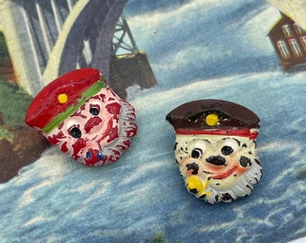 Vintage 1930s 1940s Glass Hand Painted Goofies Sailor Novelty Face Buttons / Your Choice