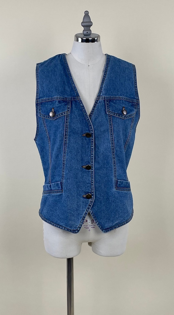 Vintage 1990s Denim Jean Vest / Vintage 90s Faded… - image 3