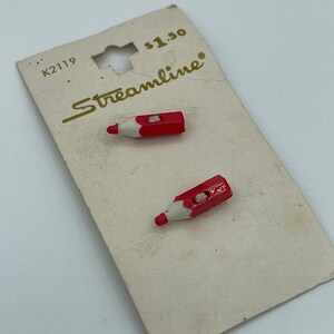 Vintage 1960s Lápiz Realista Francés Novedad Botones Botón Tarjeta / 60s Rojo Blanco Goofies Hecho en Francia Blusa Botones / 11/16"