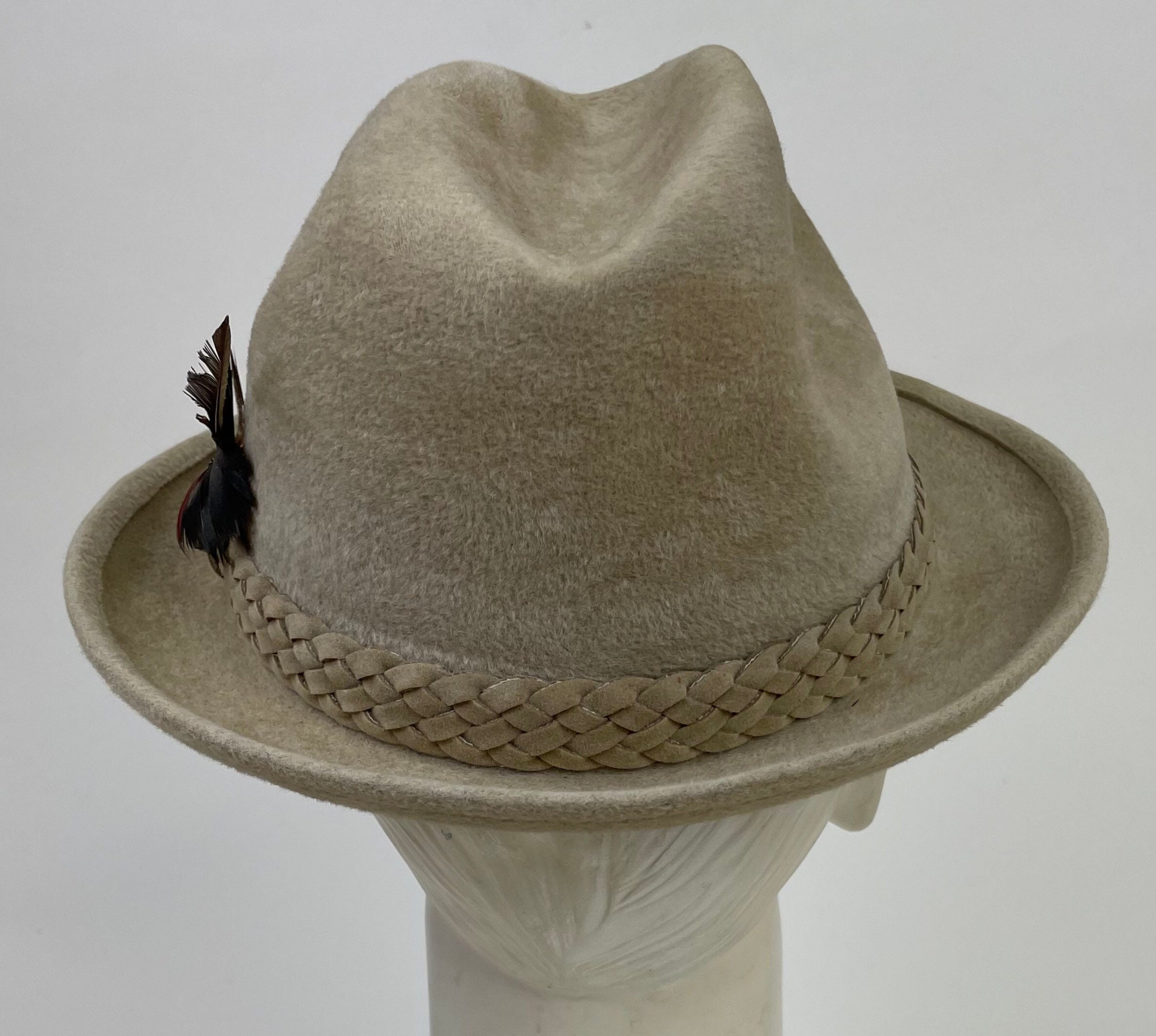 【美品】ORDER MADE WHIPPET HAT ベージュ 60-61CM Vintage 1960s Velvety Soft Felted Fur Felt Sporty Men's