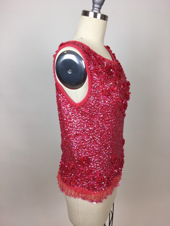 Vintage 1960s Hot Pink Beaded Sequin Sleeveless L… - image 5