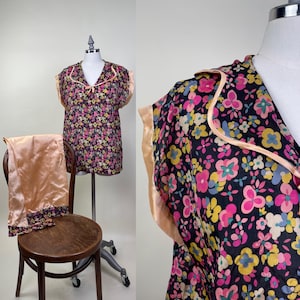 Vintage 1920s Pongee Silk Beach Pajamas / 20s 30s Loungewear Poet Blouse Pants