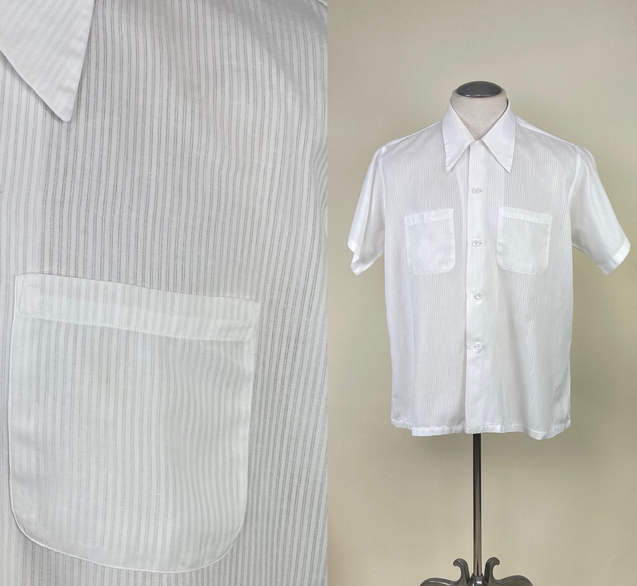 Vintage 1950s White Cotton Sheer Pinstripe Seersucker Mens Vintage 1950s White Cotton Sheer Pinstripe Seersucker Mens