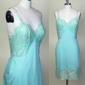Vintage 1960s Seafoam Green Lace Slip Nightie