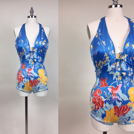 vintage 1970s One Piece Halter Top Swimsuit / vint