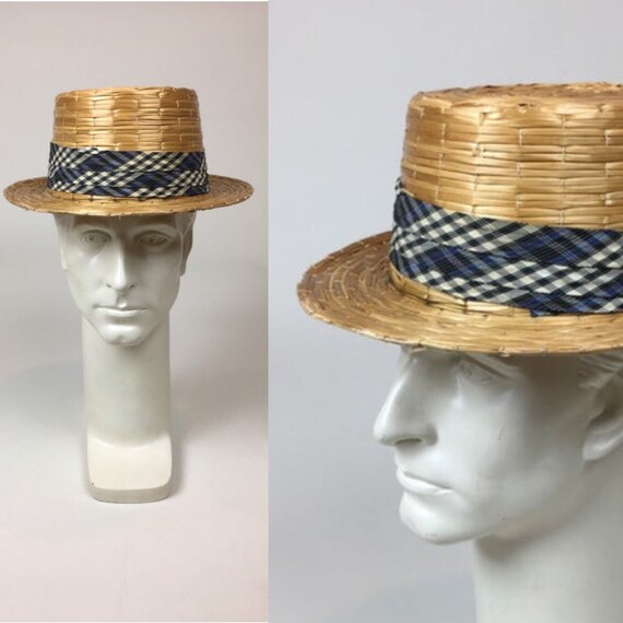 vintage 1950s Italian Straw Boater Hat / vintage 5